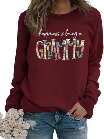 Grandma Sweatshirt Women Happiness Is Being a Grammy Long Sleeve Graphic Shirts Grandma Crewneck Pullover Top in Saudi Arabia