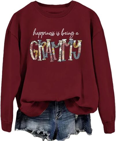 Grandma Sweatshirt Women Happiness Is Being a Grammy Long Sleeve Graphic Shirts Grandma Crewneck Pullover Top in Saudi Arabia