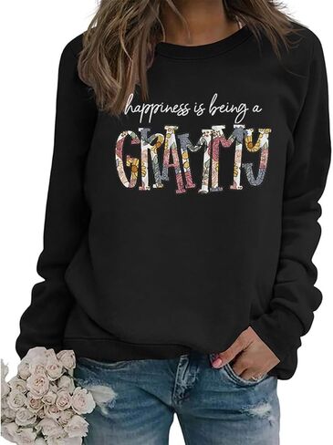 Grandma Sweatshirt Women Happiness Is Being a Grammy Long Sleeve Graphic Shirts Grandma Crewneck Pullover Top in Saudi Arabia