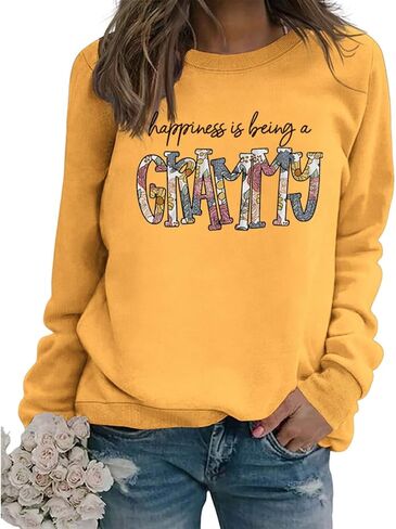 Grandma Sweatshirt Women Happiness Is Being a Grammy Long Sleeve Graphic Shirts Grandma Crewneck Pullover Top in Saudi Arabia