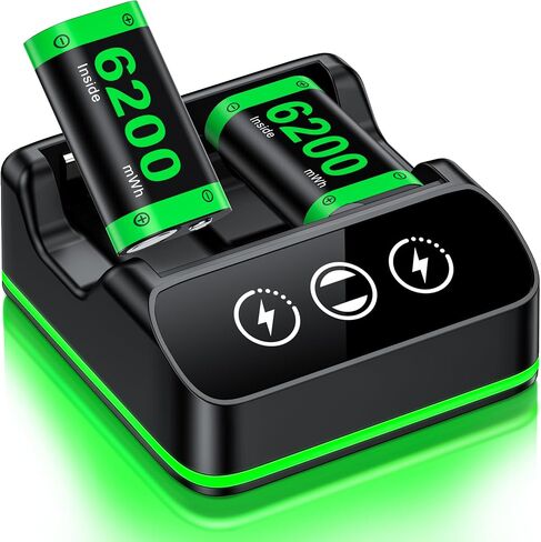 Charger for Xbox One Controller Battery Pack with 4 x 6200mWh Batteries, Rechargeable Xbox Controller Batteries with Battery Charging Station Dock Support Xbox Series X|S/One S|X/One Elite in Kuwait