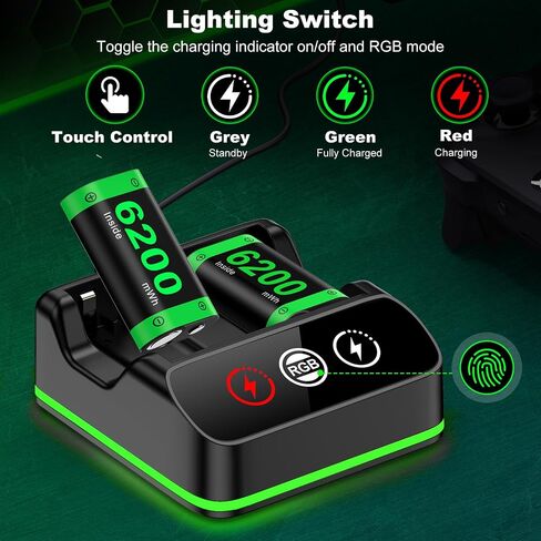 Charger for Xbox One Controller Battery Pack with 4 x 6200mWh Batteries, Rechargeable Xbox Controller Batteries with Battery Charging Station Dock Support Xbox Series X|S/One S|X/One Elite in Kuwait