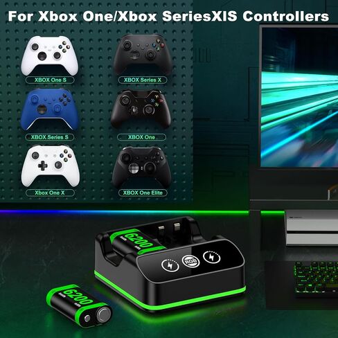 Charger for Xbox One Controller Battery Pack with 4 x 6200mWh Batteries, Rechargeable Xbox Controller Batteries with Battery Charging Station Dock Support Xbox Series X|S/One S|X/One Elite in Kuwait