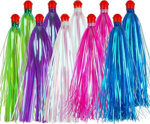 OROOTL Mylar Flash Teaser Tail Bucktail Teasers Weighted Jig Head Fishing Lures Mylar Fishing Skirt Hair Bait Jigs 3/8oz Bullet Sinkers Head with Bucktail Teaser 10pcs/Pack in Kuwait
