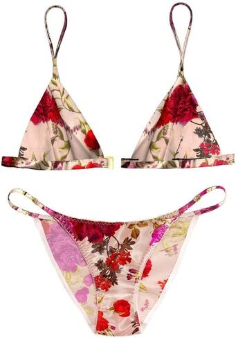 Silky Satin Bralette Brief Set Trianglar Soft Bra Stretch Woven Charmeuse Colorful Easy Fit Comfort in Kuwait