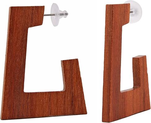 Wooden Hoop Earrings for Women Geometric Lightweight Dangle Drop Earrings in Saudi Arabia