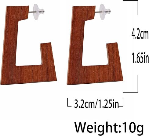 Wooden Hoop Earrings for Women Geometric Lightweight Dangle Drop Earrings in Saudi Arabia