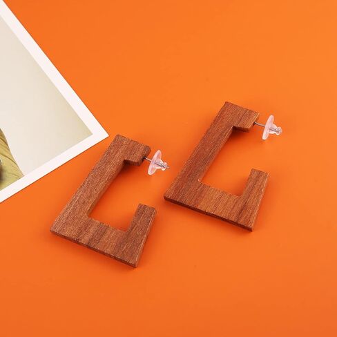 Wooden Hoop Earrings for Women Geometric Lightweight Dangle Drop Earrings in Saudi Arabia