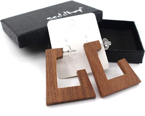 Wooden Hoop Earrings for Women Geometric Lightweight Dangle Drop Earrings in Saudi Arabia