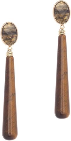 Long Drop Earrings with Faceted Brown Bezel Bead in Kuwait