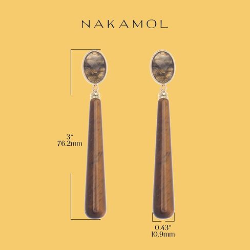 Long Drop Earrings with Faceted Brown Bezel Bead in Kuwait