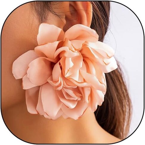 Large Fabric Floral Dangle Earrings for Women Vintage Exaggeration Chiffon Rose Flower Petal Earring Fashion Cloth Floral Earrings Charm Jewelry Gifts in Saudi Arabia