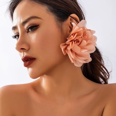 Large Fabric Floral Dangle Earrings for Women Vintage Exaggeration Chiffon Rose Flower Petal Earring Fashion Cloth Floral Earrings Charm Jewelry Gifts in Saudi Arabia