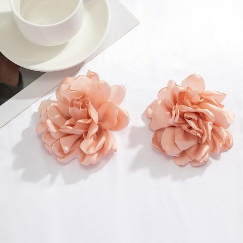 Large Fabric Floral Dangle Earrings for Women Vintage Exaggeration Chiffon Rose Flower Petal Earring Fashion Cloth Floral Earrings Charm Jewelry Gifts in Saudi Arabia