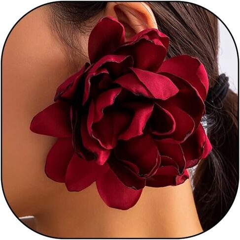 Large Fabric Floral Dangle Earrings for Women Vintage Exaggeration Chiffon Rose Flower Petal Earring Fashion Cloth Floral Earrings Charm Jewelry Gifts in Saudi Arabia