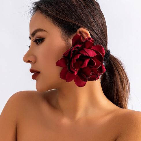 Large Fabric Floral Dangle Earrings for Women Vintage Exaggeration Chiffon Rose Flower Petal Earring Fashion Cloth Floral Earrings Charm Jewelry Gifts in Saudi Arabia