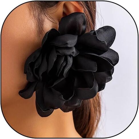 Large Fabric Floral Dangle Earrings for Women Vintage Exaggeration Chiffon Rose Flower Petal Earring Fashion Cloth Floral Earrings Charm Jewelry Gifts in Saudi Arabia