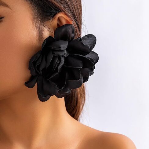 Large Fabric Floral Dangle Earrings for Women Vintage Exaggeration Chiffon Rose Flower Petal Earring Fashion Cloth Floral Earrings Charm Jewelry Gifts in Saudi Arabia