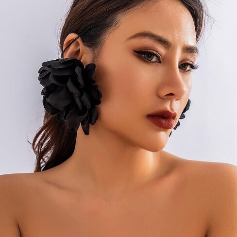 Large Fabric Floral Dangle Earrings for Women Vintage Exaggeration Chiffon Rose Flower Petal Earring Fashion Cloth Floral Earrings Charm Jewelry Gifts in Saudi Arabia