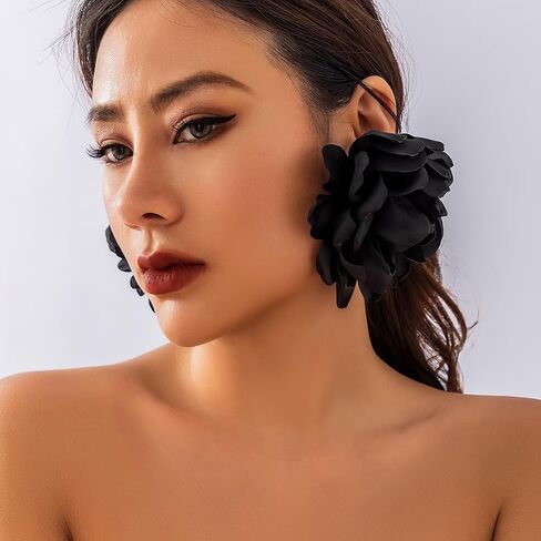 Large Fabric Floral Dangle Earrings for Women Vintage Exaggeration Chiffon Rose Flower Petal Earring Fashion Cloth Floral Earrings Charm Jewelry Gifts in Saudi Arabia