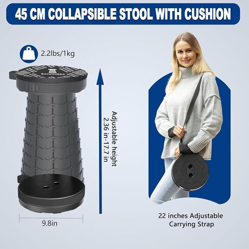 2025 Upgraded Taller 52cm Collapsible Stool with Cushion,Portable Seat,Telescoping Stools,Adujstable Camping Folding Chair for Adults,Maximum Loading 550Ib for Garden Travel Fishing BBQ in Saudi Arabia
