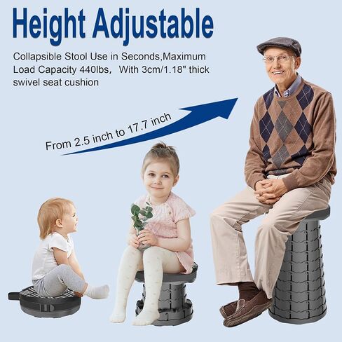 2025 Upgraded Taller 52cm Collapsible Stool with Cushion,Portable Seat,Telescoping Stools,Adujstable Camping Folding Chair for Adults,Maximum Loading 550Ib for Garden Travel Fishing BBQ in Saudi Arabia