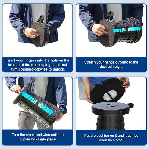 2025 Upgraded Taller 52cm Collapsible Stool with Cushion,Portable Seat,Telescoping Stools,Adujstable Camping Folding Chair for Adults,Maximum Loading 550Ib for Garden Travel Fishing BBQ in Saudi Arabia