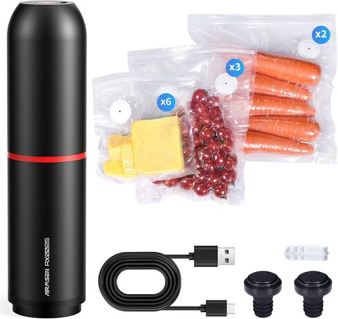 AIRMSEN Handheld Vacuum Sealer for Food Preservation & Storage, Portable Mini Vacuum Sealer with 33 PCS Reusable Sous Vide Bags and 2 PCS Vacuum Wine Sealer in Saudi Arabia