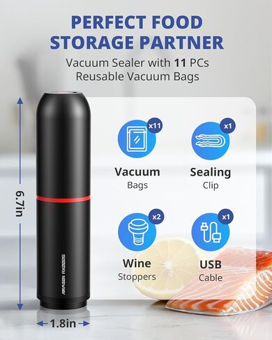 AIRMSEN Handheld Vacuum Sealer for Food Preservation & Storage, Portable Mini Vacuum Sealer with 33 PCS Reusable Sous Vide Bags and 2 PCS Vacuum Wine Sealer in Saudi Arabia