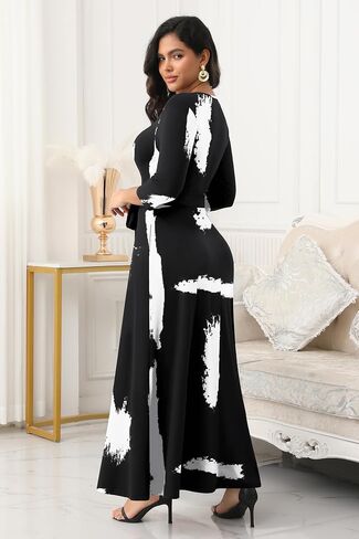 FANDEE Women's Long Maxi Dress 2025 Casual 3/4 Sleeve Dresses Empire Waist Round Neck with Belt in Kuwait