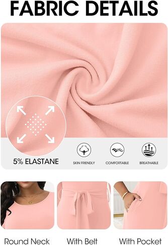 FANDEE Women's Long Maxi Dress 2025 Casual 3/4 Sleeve Dresses Empire Waist Round Neck with Belt in Kuwait