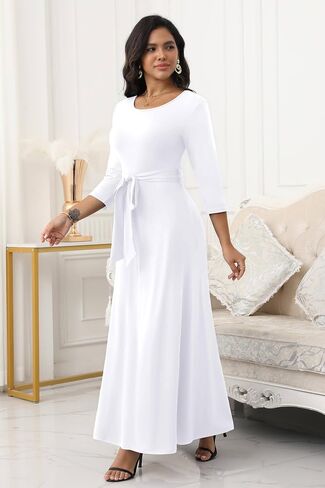 FANDEE Women's Long Maxi Dress 2025 Casual 3/4 Sleeve Dresses Empire Waist Round Neck with Belt in Kuwait