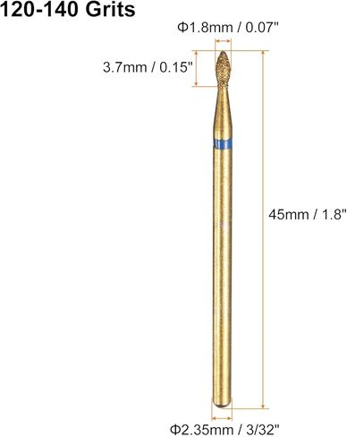 HARFINGTON 6pcs 100-120 Grits Diamond Grinding Bit 2.2mm Oval Head 2.35mm Shank 9mm Length Titanium Plated Stone Sanding Drill Bits Rotary Tool for Nails Grinding Polishing in Kuwait