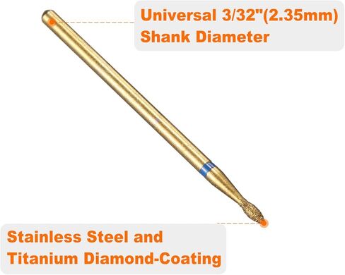 HARFINGTON 6pcs 100-120 Grits Diamond Grinding Bit 2.2mm Oval Head 2.35mm Shank 9mm Length Titanium Plated Stone Sanding Drill Bits Rotary Tool for Nails Grinding Polishing in Kuwait