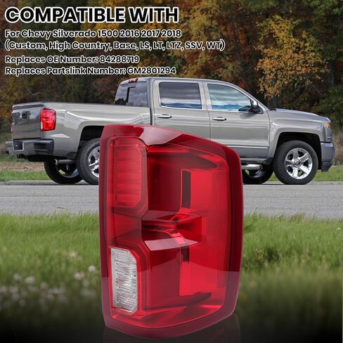 تجميع الضوء الذيل متوافق مع Chevy Silverado 1500 2016 2017 2018 LED الخلفية المصباح 84288719 جانب الركاب الأيمن [فقط متوافق مع نماذج LED المصنع] in Kuwait