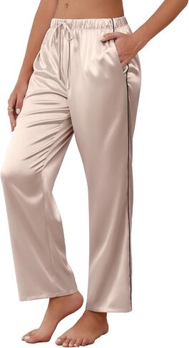 Ekouaer Womens Silk Satin Pajama Pants Soft Comfy Pj Pants Pants Carmstring مرونة في الساق واسعة الساق الصالة مع جيوب in Kuwait