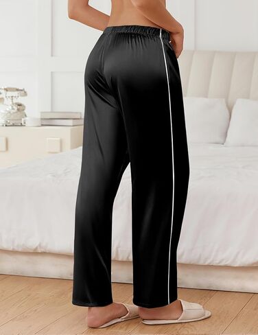 Ekouaer Womens Silk Satin Pajama Pants Soft Comfy Loose Pj Pants Drawstring Elastic Waist Wide Leg Lounge Bottom with Pockets in Saudi Arabia