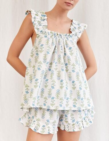 نساء صيف الأزهار pajama مجموعة الكشكش تقليم كامي أعلى coquette pj مجموعة gingham babydoll 2 قطعة شورت الزي in Kuwait