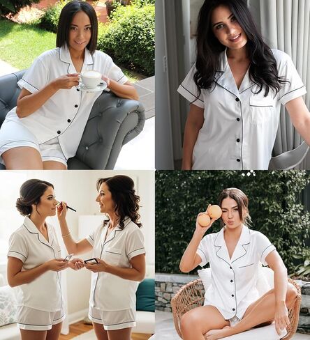 SWOMOG Womens Silk Satin Pajama Sets Short Sleeve Button Down Sleepwear Printed 2 Piece Pj Set Soft Loungewear XS-XXL in Saudi Arabia