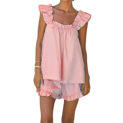 نساء صيف الأزهار pajama مجموعة الكشكش تقليم كامي أعلى coquette pj مجموعة gingham babydoll 2 قطعة شورت الزي in Kuwait