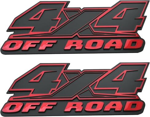 2pcs 4x4 Off Road Emblems ملصقات ملحقات التزيين التلقائي التزيين الشارة الرابحة لـ F-150 F-250 F-350 Tacoma Tundra Ram Silverado Truck (Chrome Red) in Kuwait