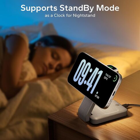 3 in 1 Foldable Wireless Charging Station for MagSafe, Travel Magnetic Charger Stand for iPhone 16 15 14 13 Pro Max, Nightstand Charging Dock with Night Light for Apple Watch/AirPods (White) in Kuwait