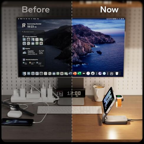3 in 1 Foldable Wireless Charging Station for MagSafe, Travel Magnetic Charger Stand for iPhone 16 15 14 13 Pro Max, Nightstand Charging Dock with Night Light for Apple Watch/AirPods (White) in Kuwait