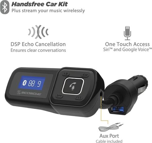 Scosche BTFM8 Bluetooth FM Transmitter Car, Dual 12W USB-C and USB-A Charging Ports, Fast Type-C Car Charger, Wireless Radio Bluetooth Adapter, Hands-Free Kit for Calls, Siri and Google Assistant in Kuwait