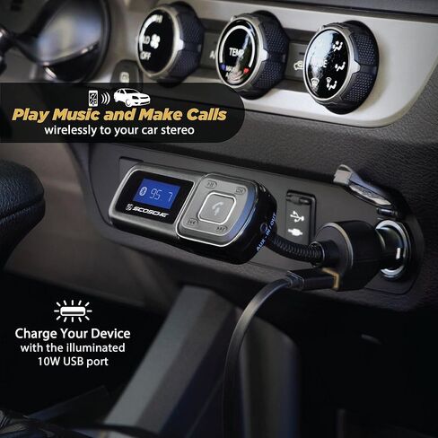 Scosche BTFM8 Bluetooth FM Transmitter Car, Dual 12W USB-C and USB-A Charging Ports, Fast Type-C Car Charger, Wireless Radio Bluetooth Adapter, Hands-Free Kit for Calls, Siri and Google Assistant in Kuwait