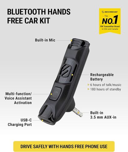 Scosche BTFM8 Bluetooth FM Transmitter Car, Dual 12W USB-C and USB-A Charging Ports, Fast Type-C Car Charger, Wireless Radio Bluetooth Adapter, Hands-Free Kit for Calls, Siri and Google Assistant in Kuwait