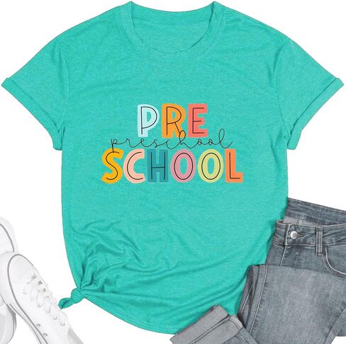 Preschool Teacher Shirts for Women Kindergarten Inspirational Letter Print Special Education Shirts Crew Neck Tee Tops in Saudi Arabia