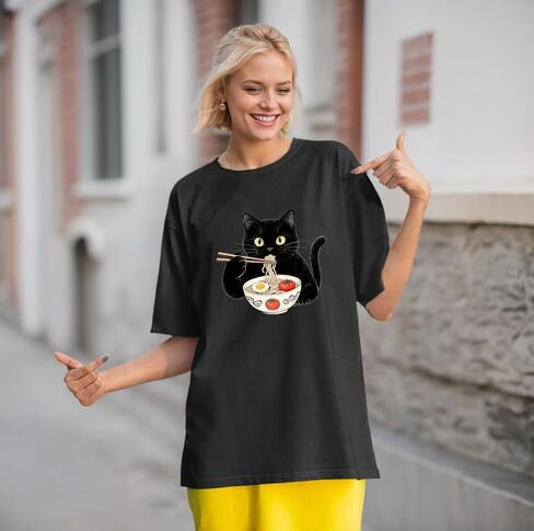 Oversized Cat Shirts for Women Funny Animal Print Tops Cute Teen Girl Clothes Summer Graphic Tees in Saudi Arabia