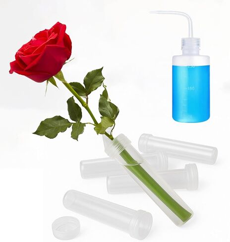 100 pcs clear 3 ‘'' floral mater أنابيب مع سقي 500 مل للري ، ومزيل شوكة جذع الورد الوردي in Kuwait