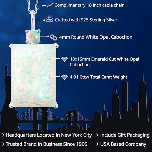 Gem Stone King 925 Sterling Silver Gemstone Birthstone Pendant Necklace for Women | Emerald Cut 18X13MM and Round 4MM | With 18 Inch Chain | Fine Jewelry for Her Mom Wife in Saudi Arabia